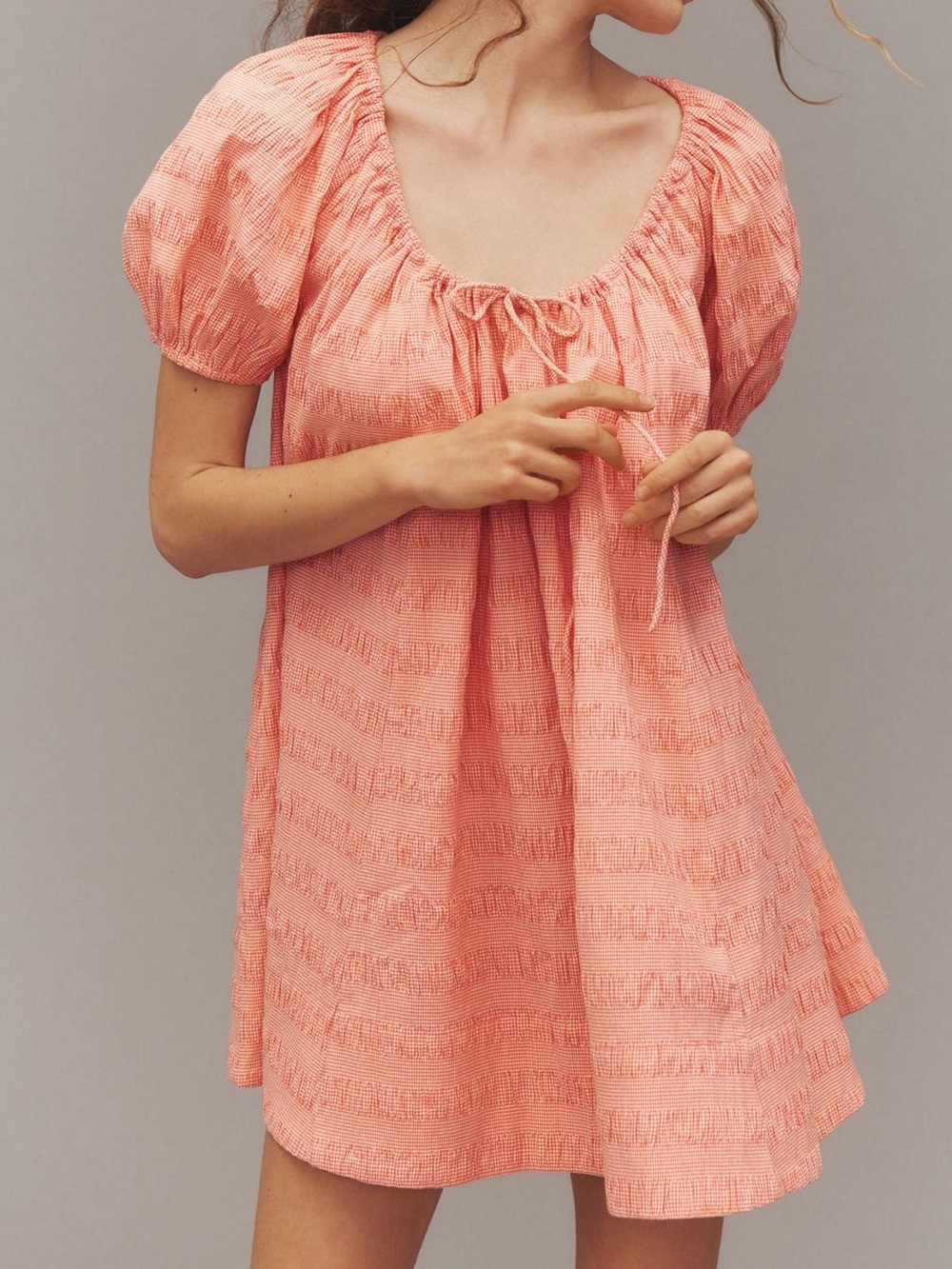 Anthropologie Peach Puff-Sleeve Babydoll Chemise